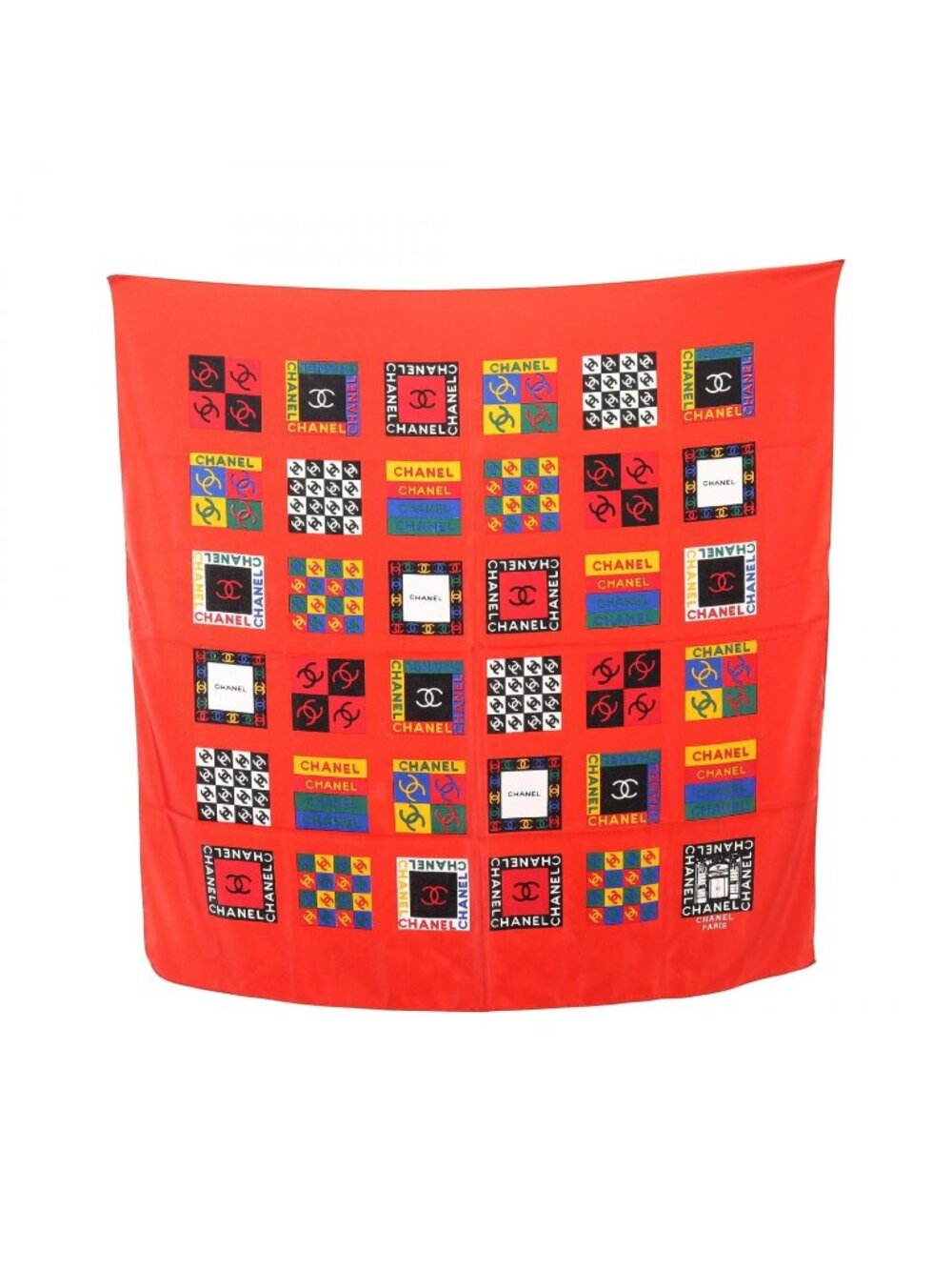 Chanel Scarf CC Logo Red Silk